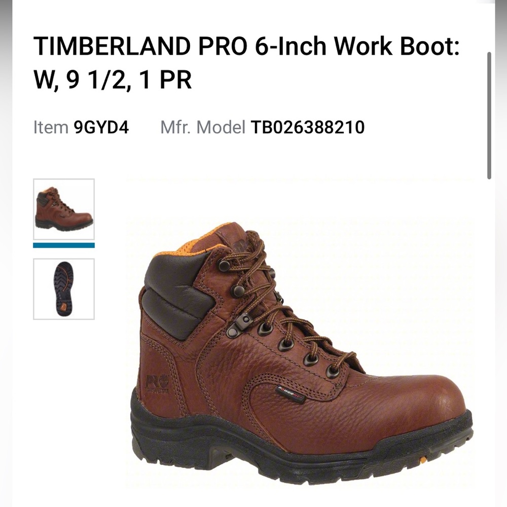 TIMBERLAND PRO 6-Inch Work Boot: W, 9 1/2, 1 PR